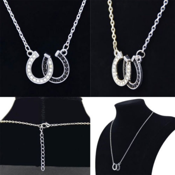 Silver/Black Rhinestone Inter Locking Horse Shoes - Picture 6 of 7
